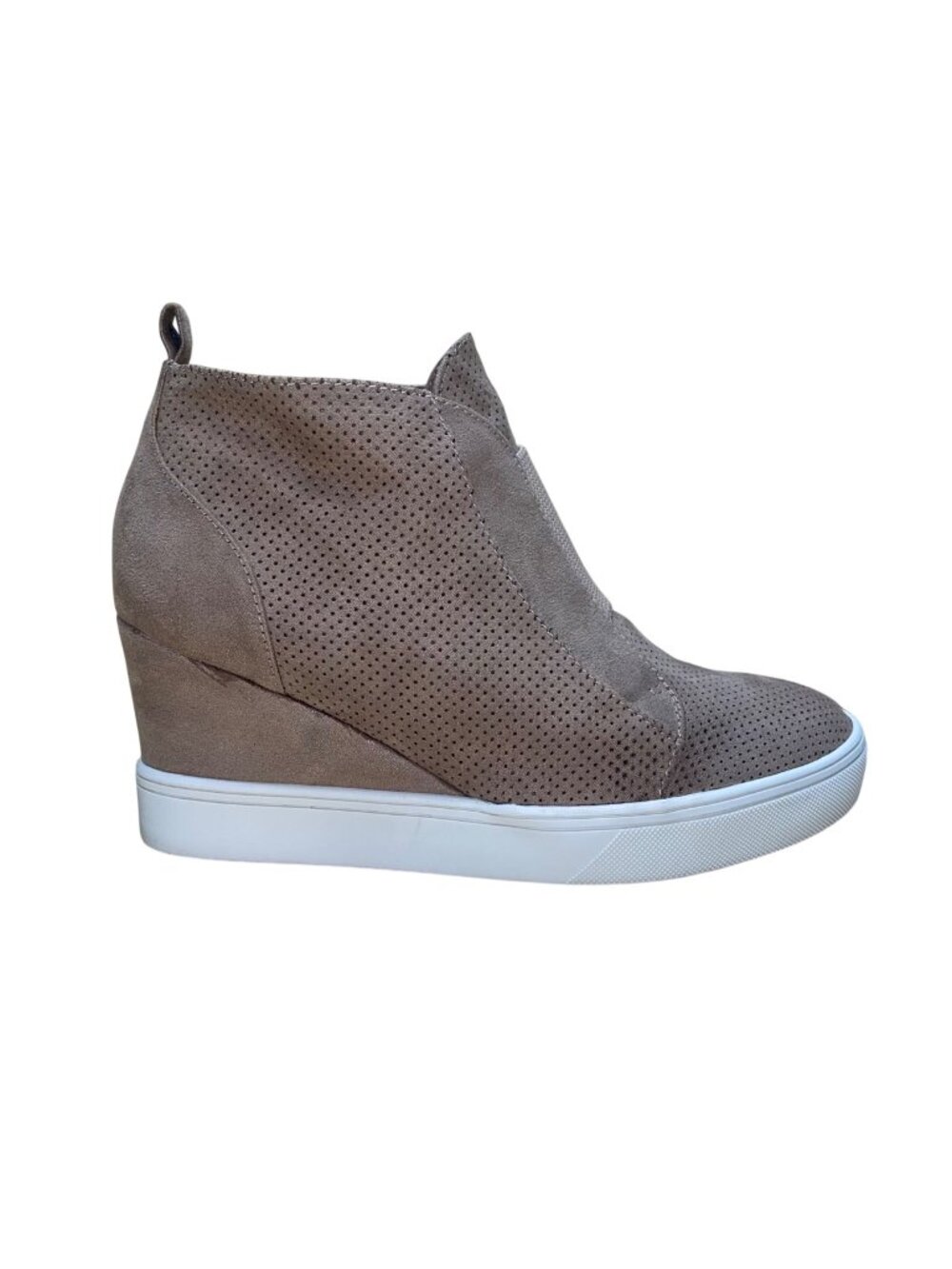 MIA Women’s Taupe Perforated Side Zipper Slip-On Arianna Wedge Sneakers Sz 7.5M